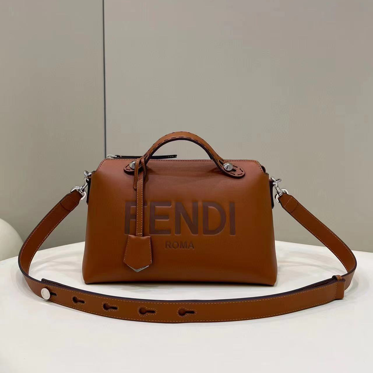 Fendi By The Way Medium Brown Leather Boston Bag(28-20-11CM) - FashionPlug