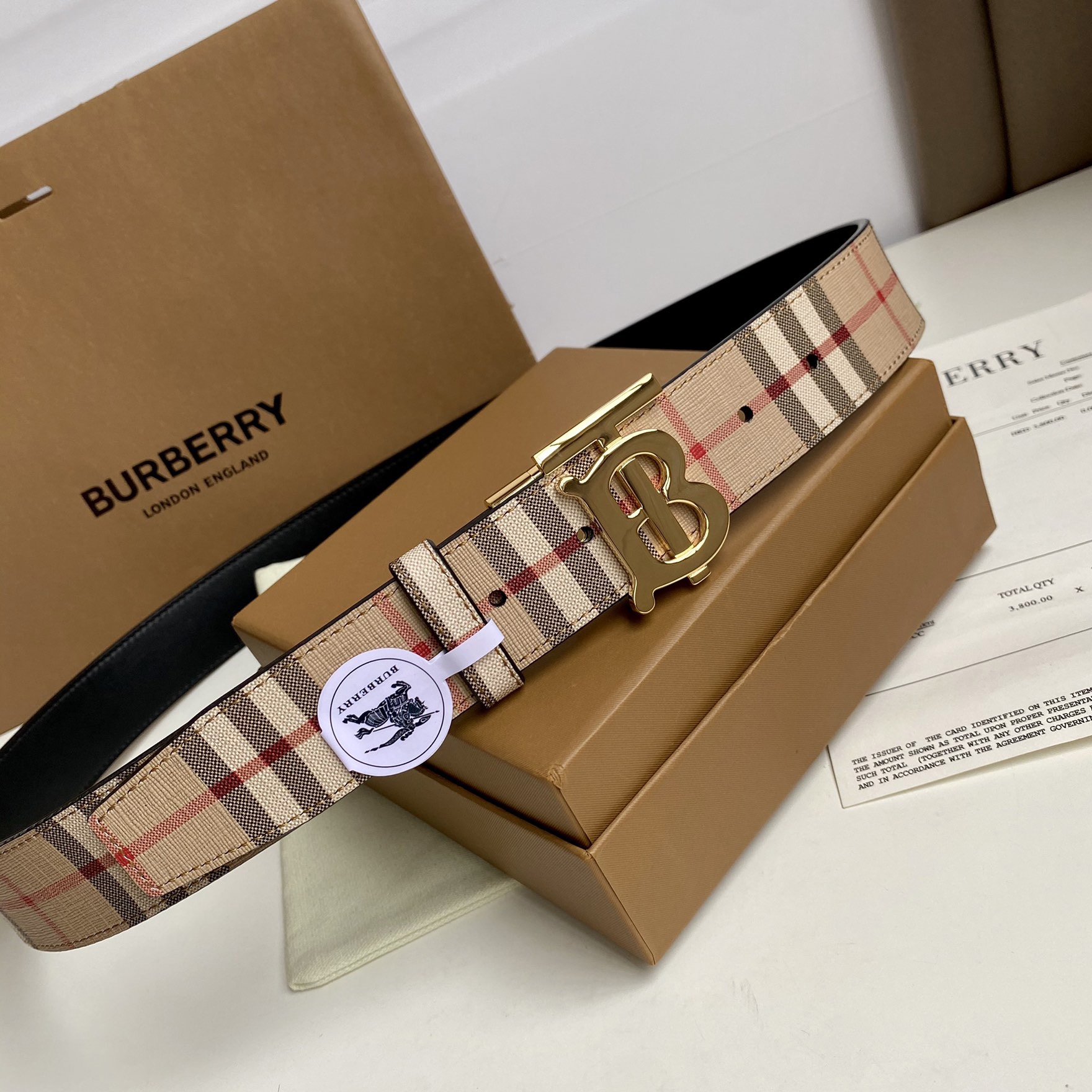 Burberry TB Monogram Vintage Check Bel—35mm - FashionPlug
