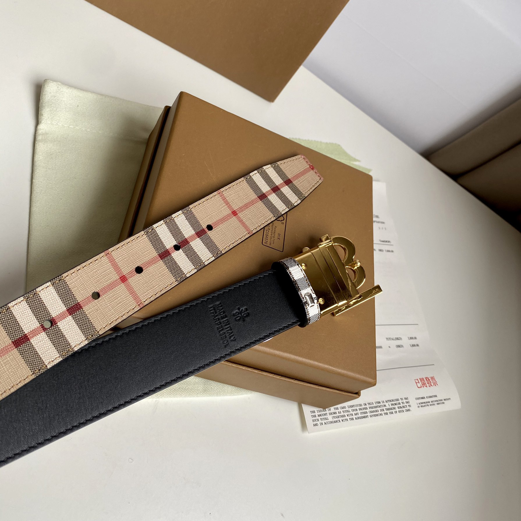 Burberry TB Monogram Vintage Check Bel—35mm - FashionPlug
