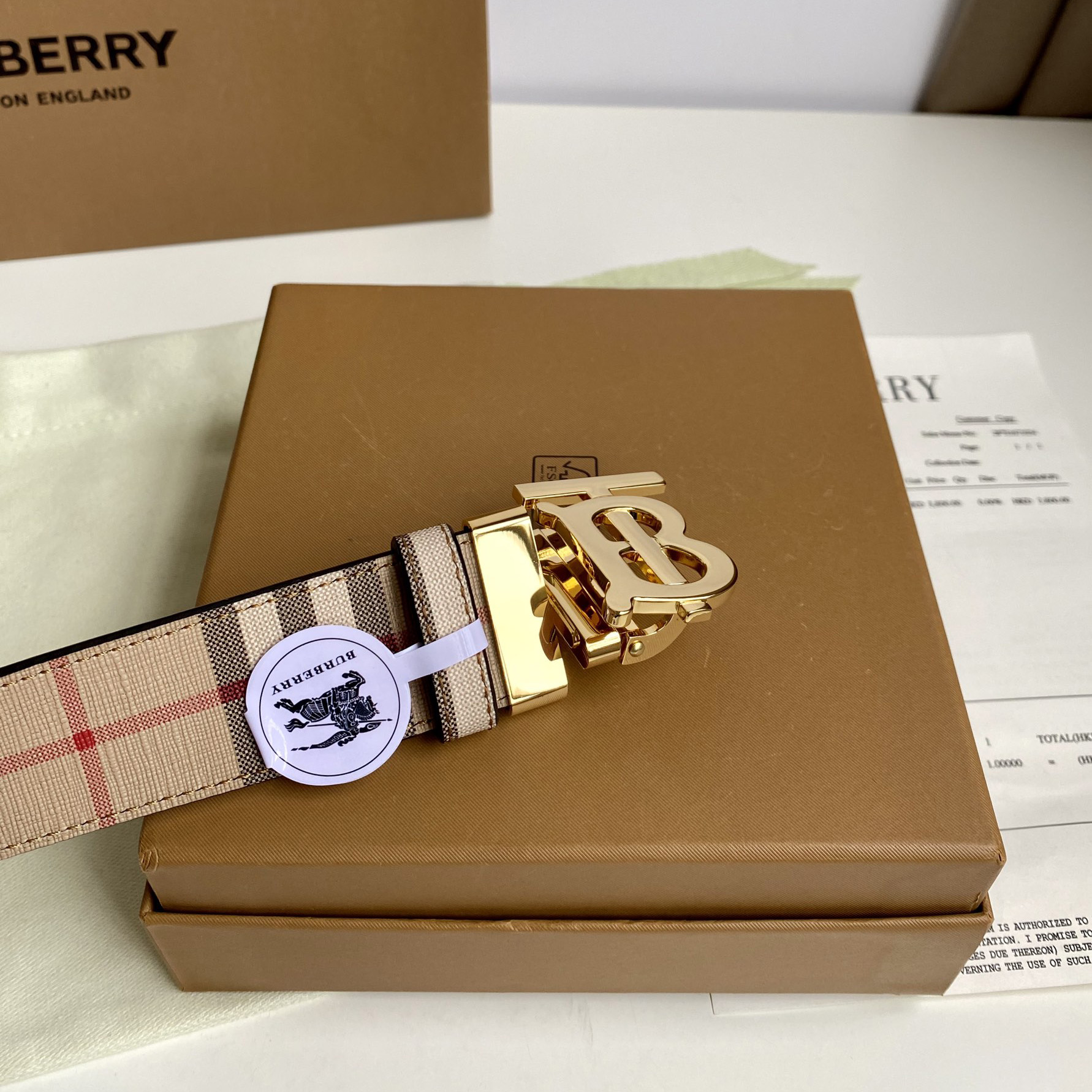 Burberry TB Monogram Vintage Check Bel—35mm - FashionPlug
