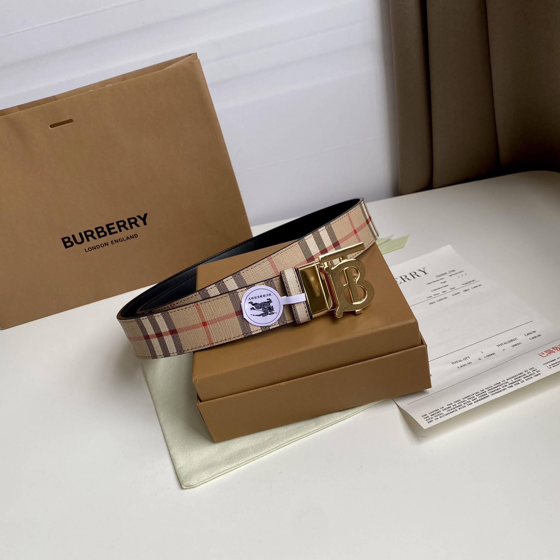 Burberry TB Monogram Vintage Check Bel—35mm - FashionPlug