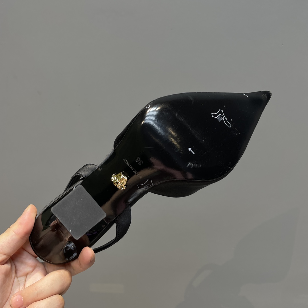Versace Crystal La Medusa Satin Sling-Back Pumps - FashionPlug