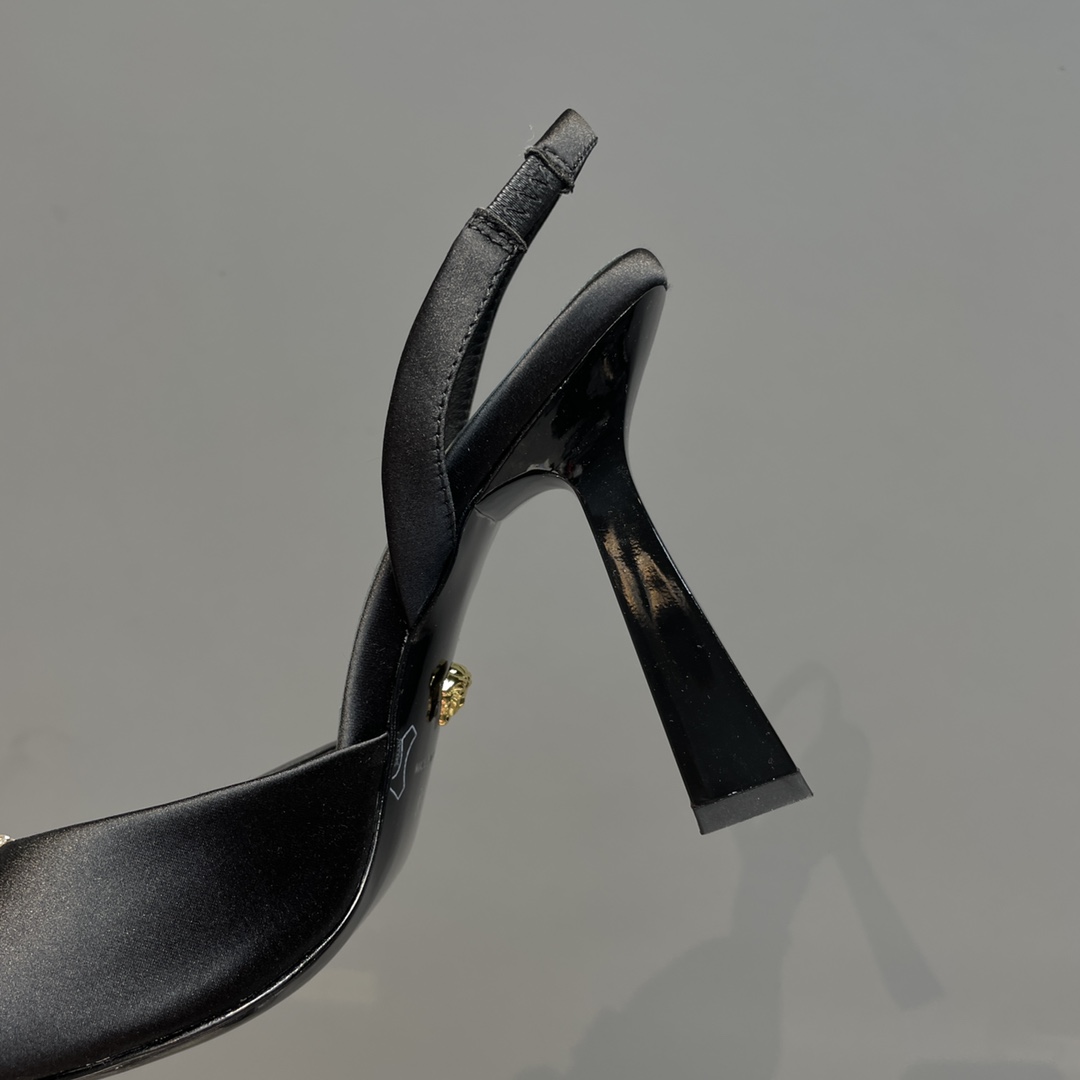 Versace Crystal La Medusa Satin Sling-Back Pumps - FashionPlug