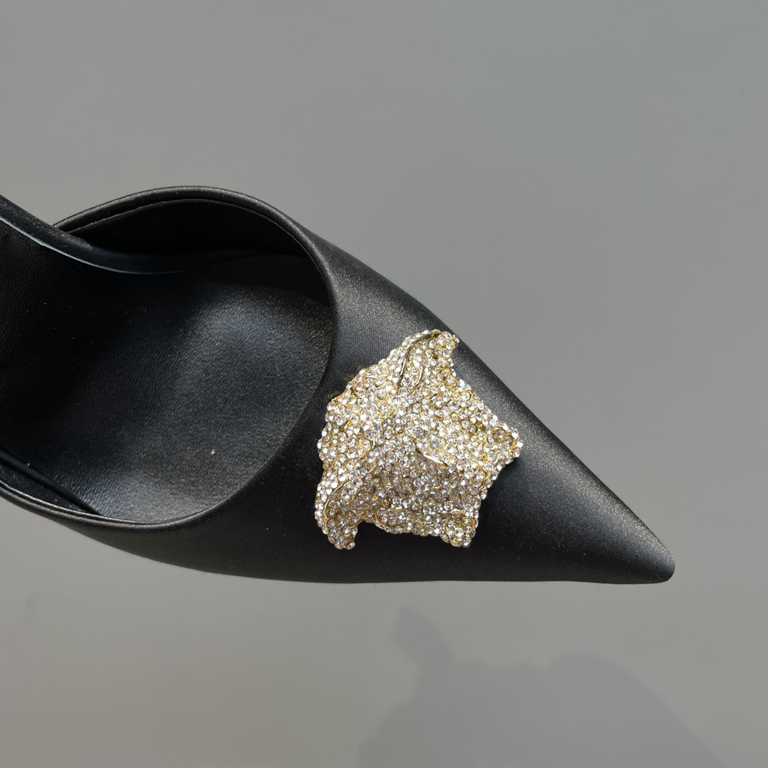Versace Crystal La Medusa Satin Sling-Back Pumps - FashionPlug