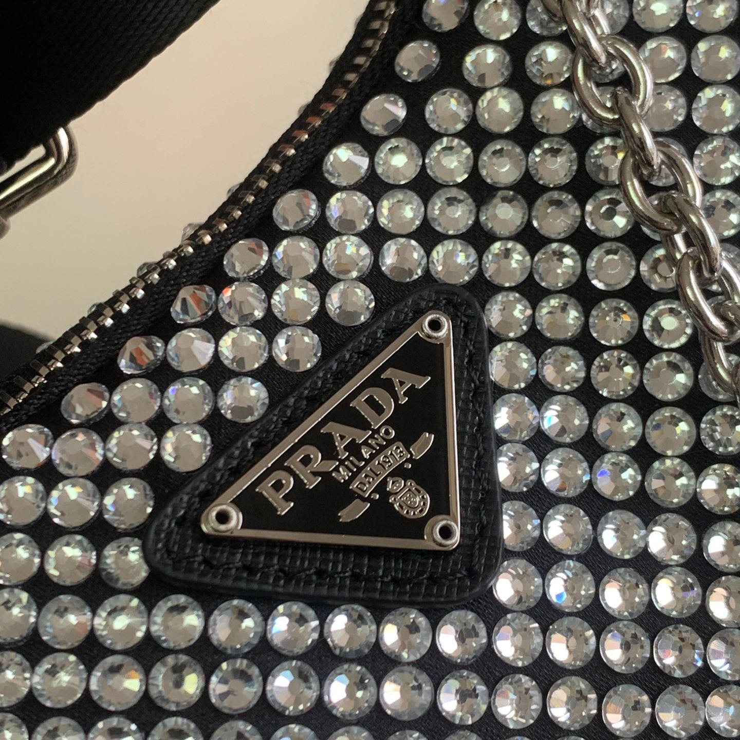 Prada Re-Edition 2005 Satin Bag With Crystals(22-16-6CM) - FashionPlug
