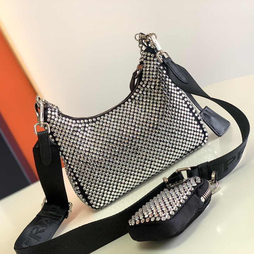 Prada Re-Edition 2005 Satin Bag With Crystals(22-16-6CM) - FashionPlug