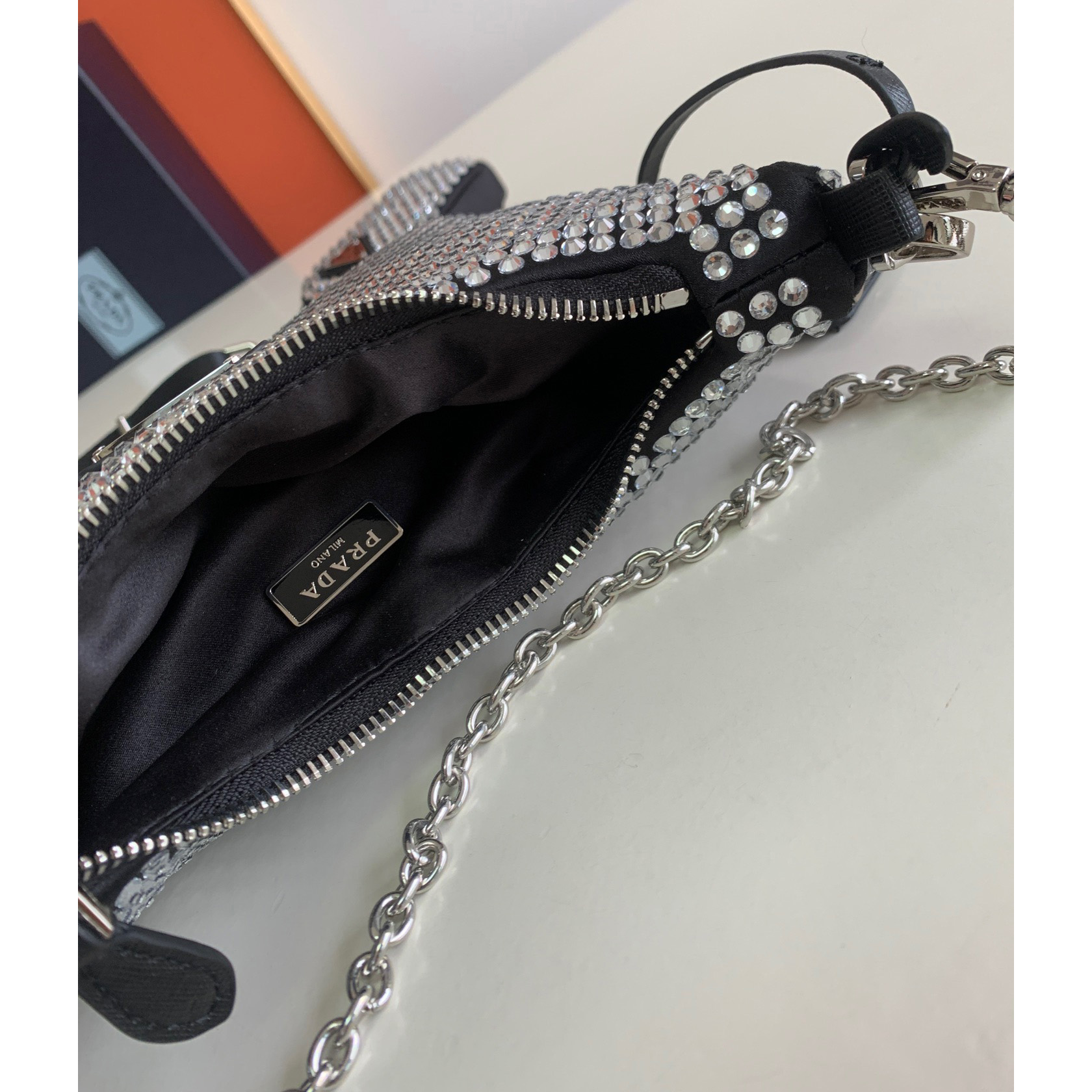 Prada Re-Edition 2005 Satin Bag With Crystals(22-16-6CM) - FashionPlug