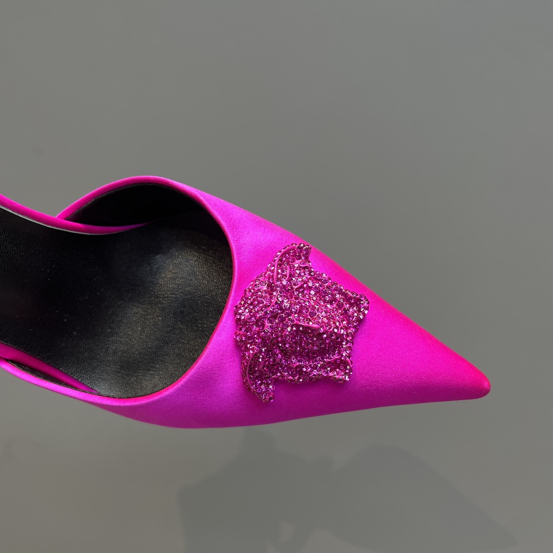 Versace Crystal La Medusa Satin Sling-Back Pumps - FashionPlug