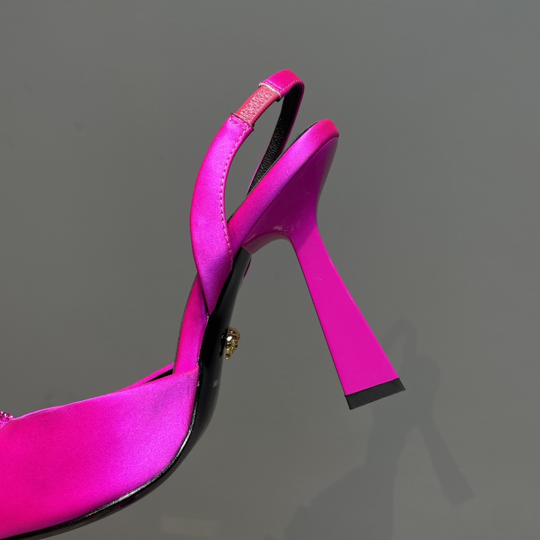 Versace Crystal La Medusa Satin Sling-Back Pumps - FashionPlug