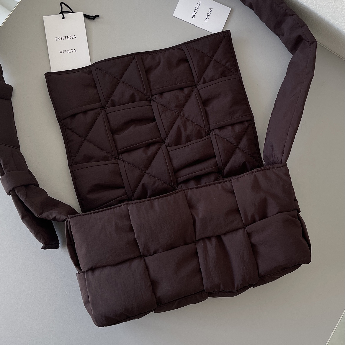 Bottega Veneta Padded Tech Cassette Padded Intreccio Nylon Cross-Body Bag(30-15-7.5cm) - FashionPlug