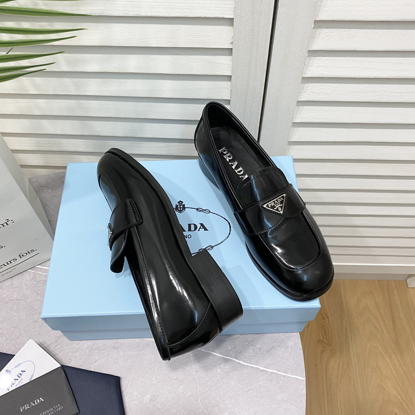 Prada Chocolate Brushed Leather Loafers - FashionPlug