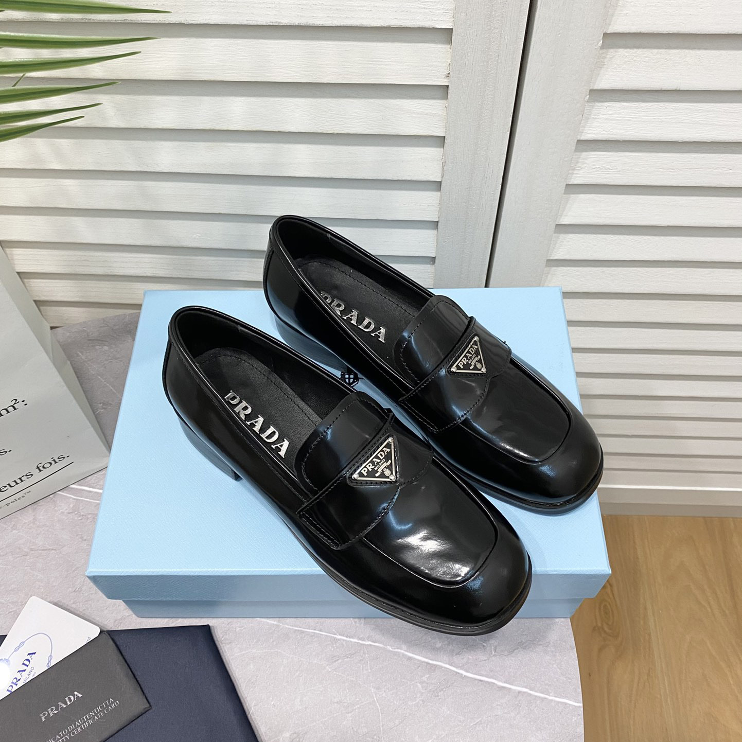Prada Chocolate Brushed Leather Loafers - FashionPlug