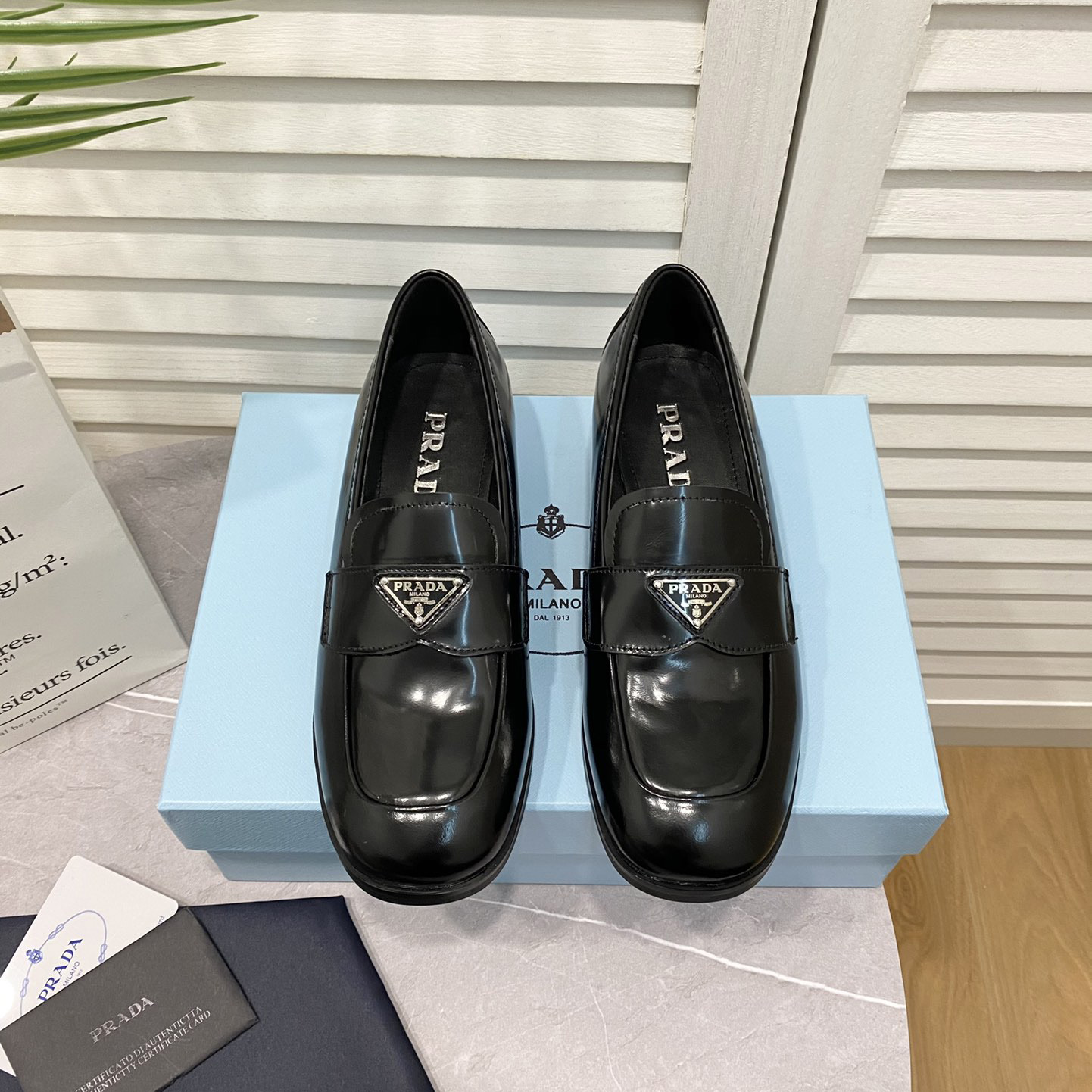 Prada Chocolate Brushed Leather Loafers - FashionPlug