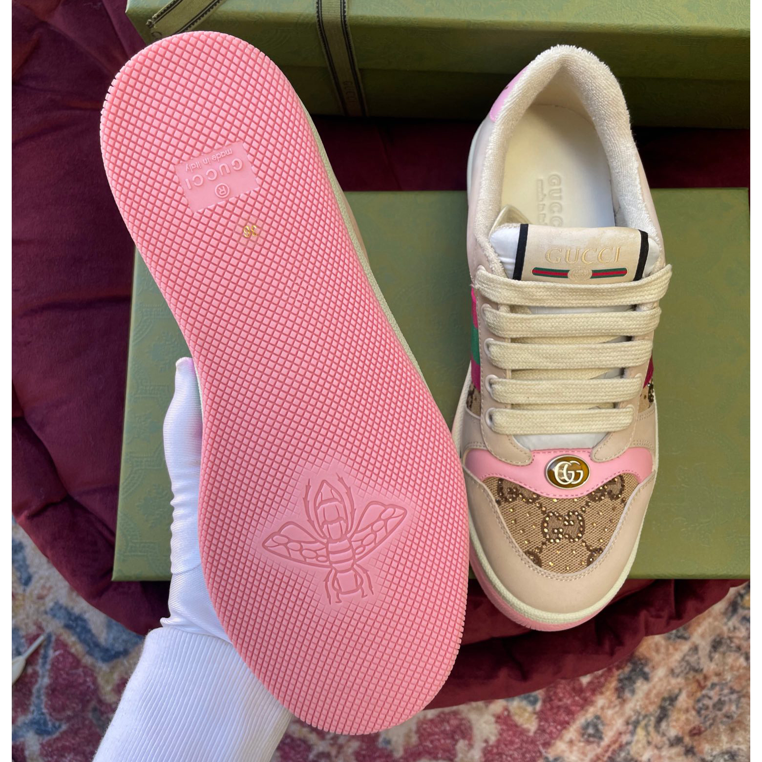 Gucci Women's Screener Sneaker With Crystals - FashionPlug