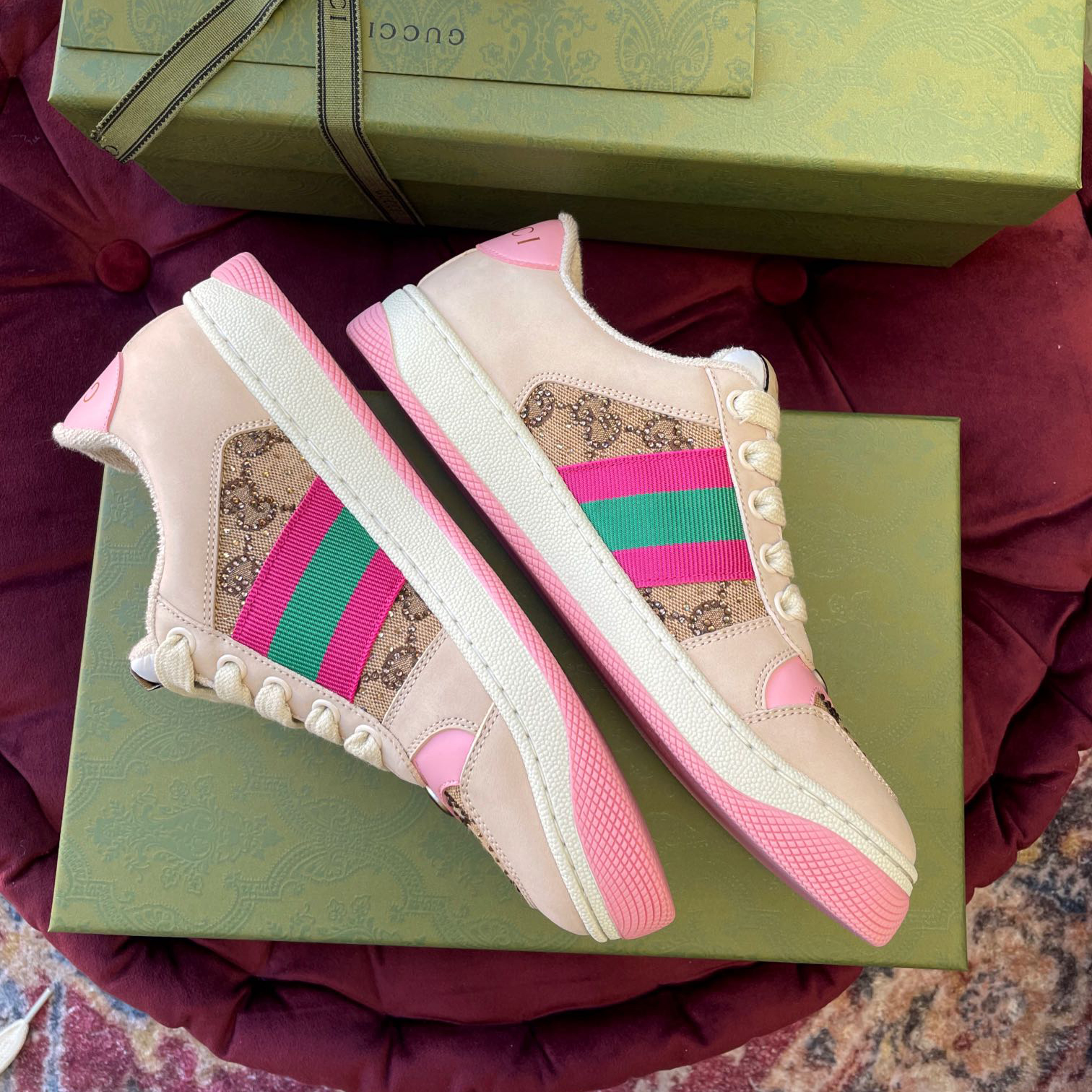 Gucci Women's Screener Sneaker With Crystals - FashionPlug
