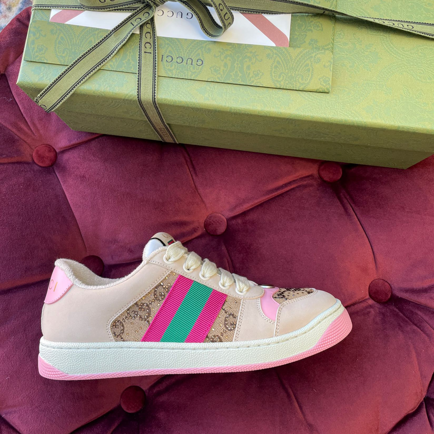 Gucci Women's Screener Sneaker With Crystals - FashionPlug