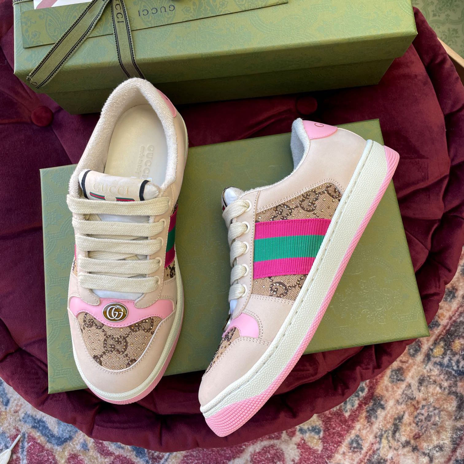 Gucci Women's Screener Sneaker With Crystals - FashionPlug