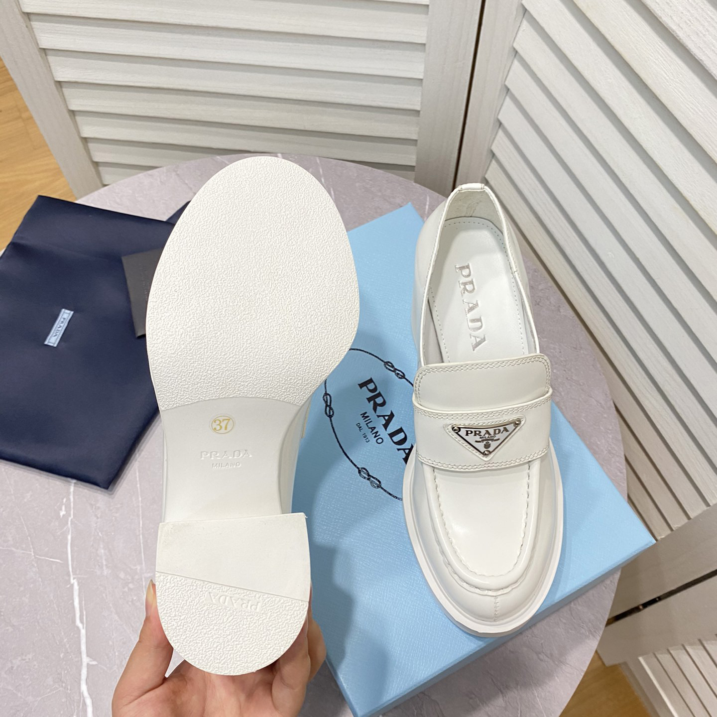 Prada Chocolate High-Heeled Brushed Leather Loafers   - FashionPlug