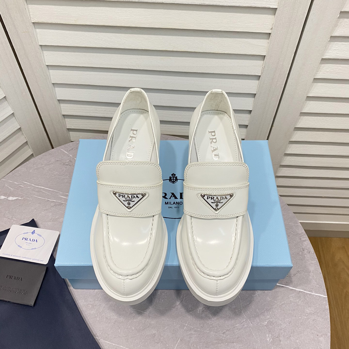Prada Chocolate High-Heeled Brushed Leather Loafers   - FashionPlug