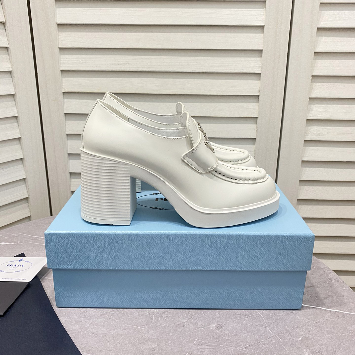 Prada Chocolate High-Heeled Brushed Leather Loafers   - FashionPlug