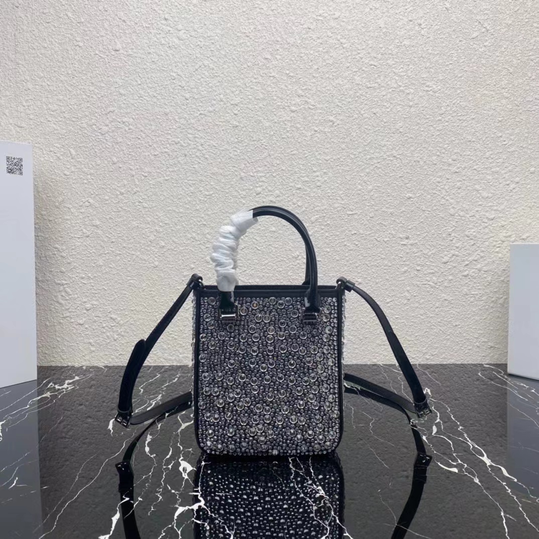 Prada Small Crystal-Studded Satin Tote Bag(17.5-15-5cm) - FashionPlug