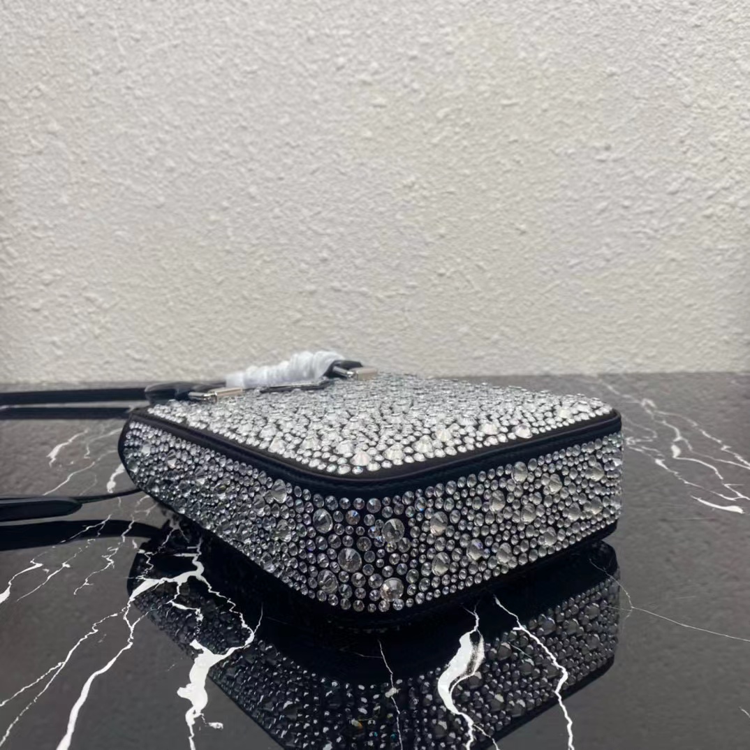 Prada Small Crystal-Studded Satin Tote Bag(17.5-15-5cm) - FashionPlug