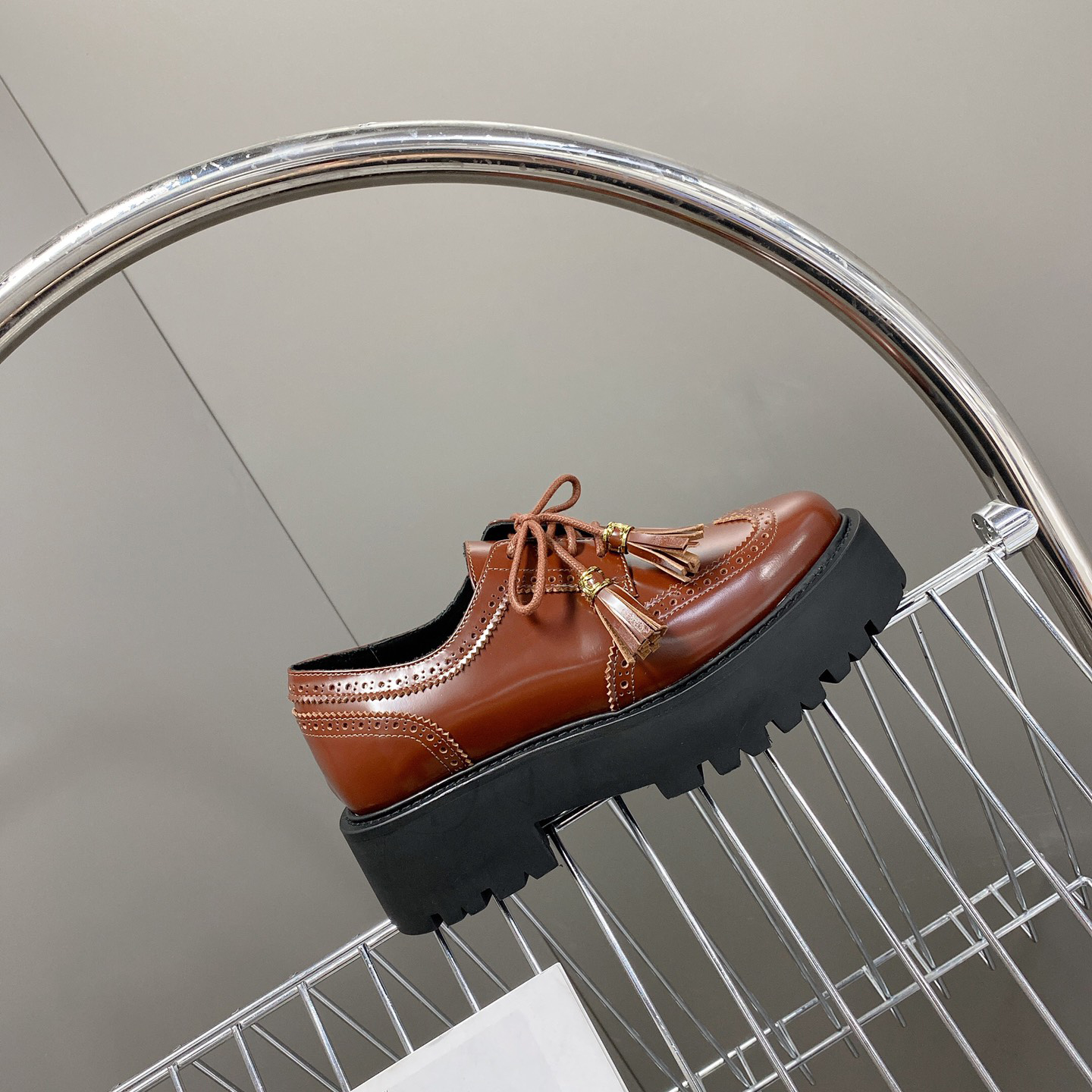 Celine Bulky Brogue Derby In Polished Bull - FashionPlug