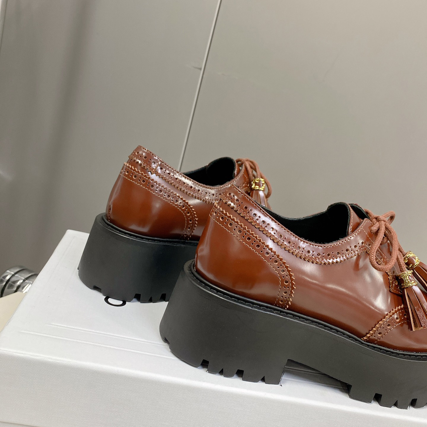 Celine Bulky Brogue Derby In Polished Bull - FashionPlug