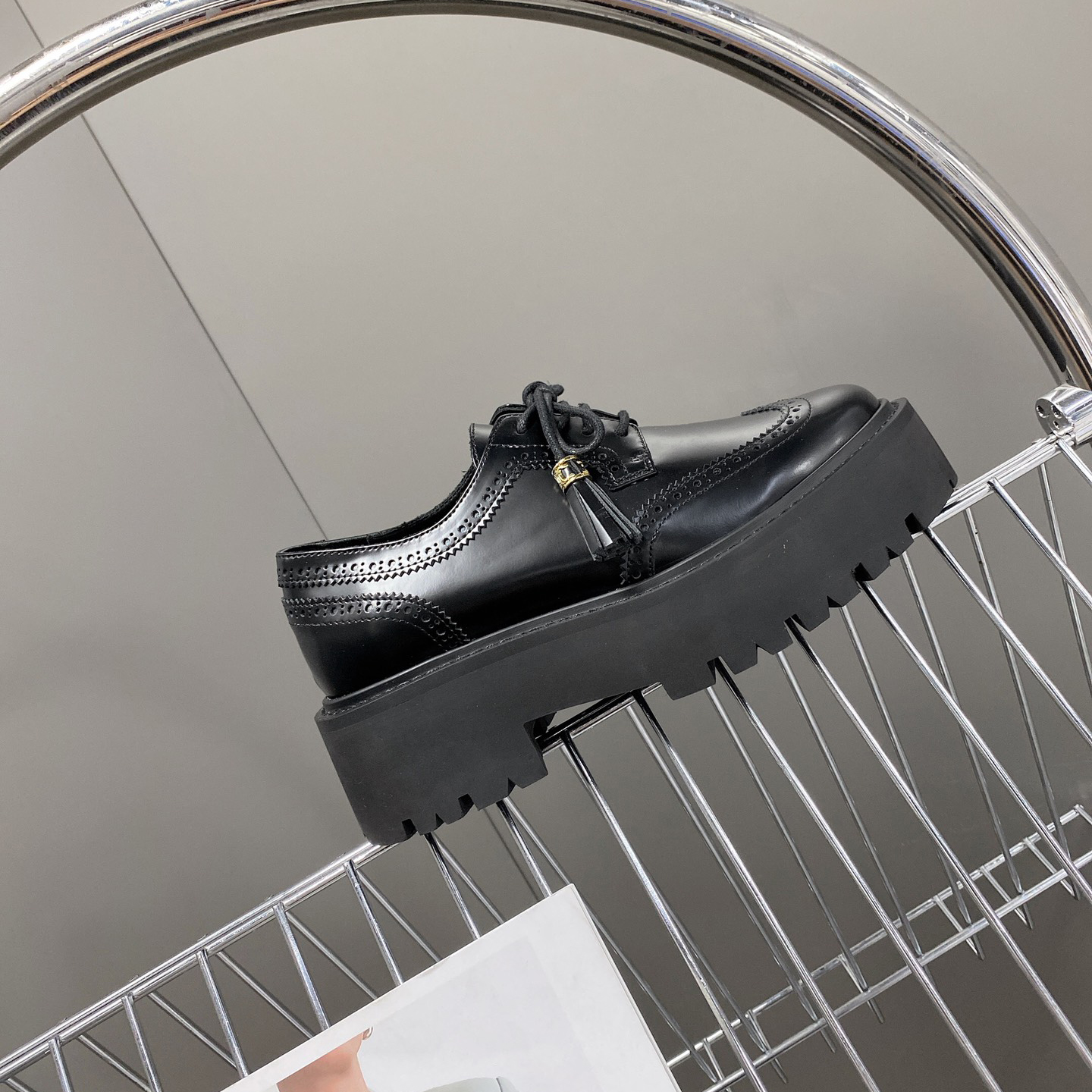 Celine Bulky Brogue Derby In Polished Bull - FashionPlug