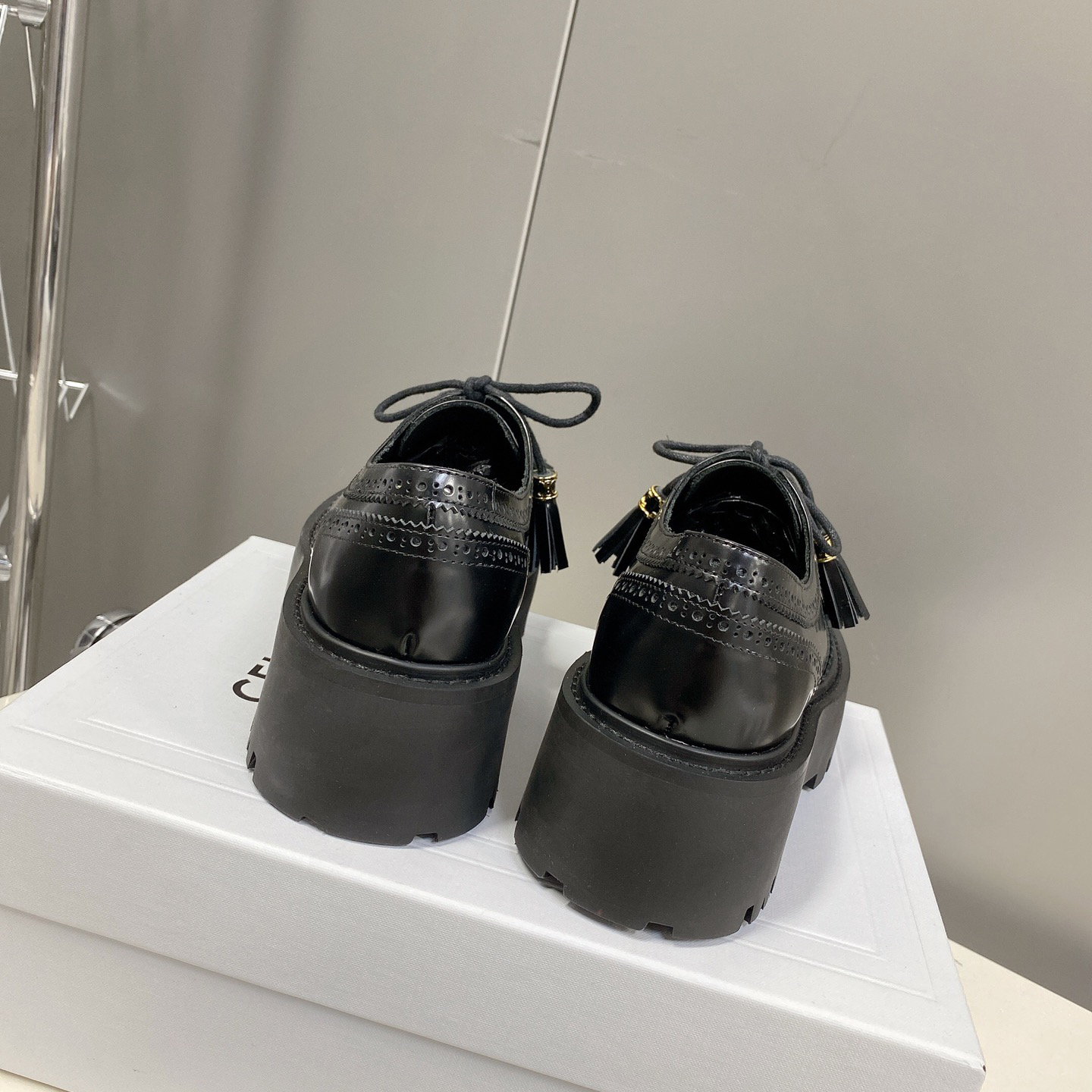 Celine Bulky Brogue Derby In Polished Bull - FashionPlug