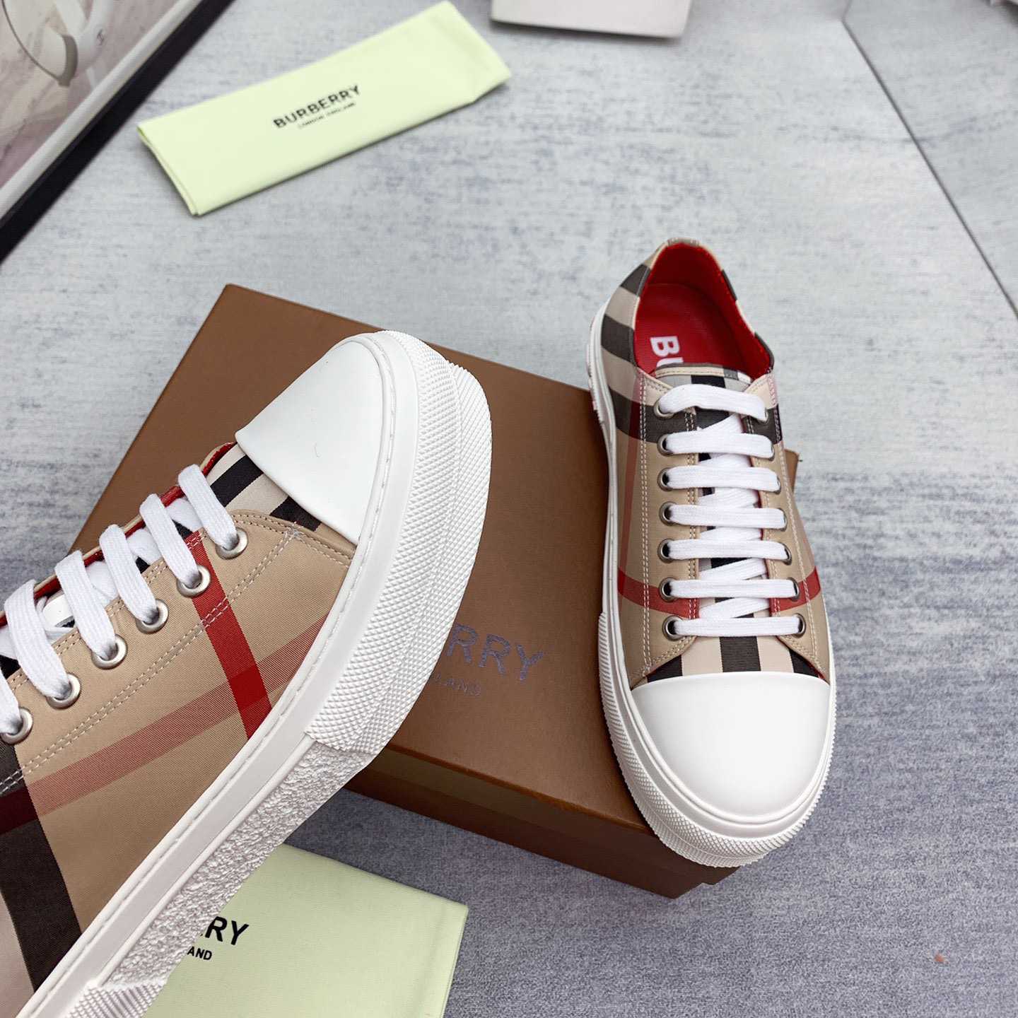 Burberry Check Cotton Sneakers - FashionPlug