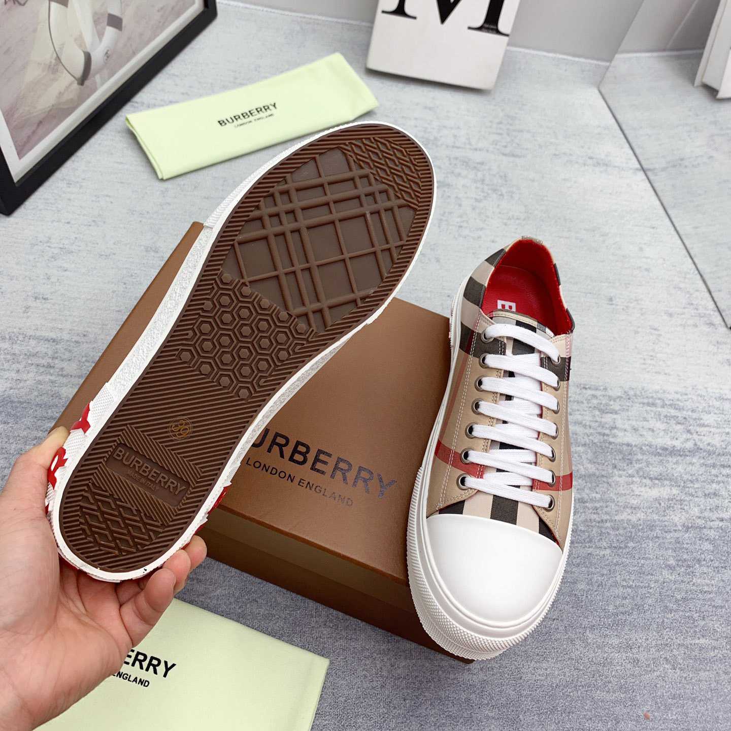 Burberry Check Cotton Sneakers - FashionPlug