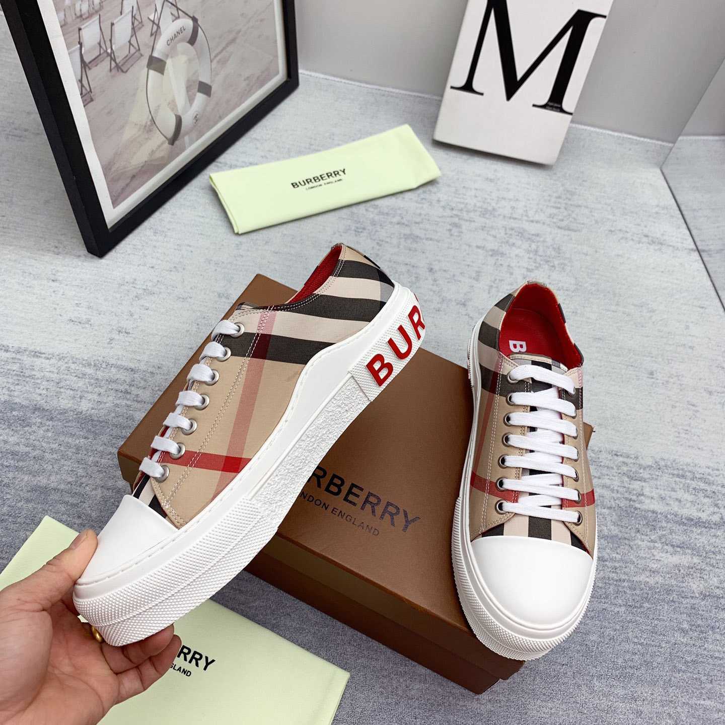 Burberry Check Cotton Sneakers - FashionPlug