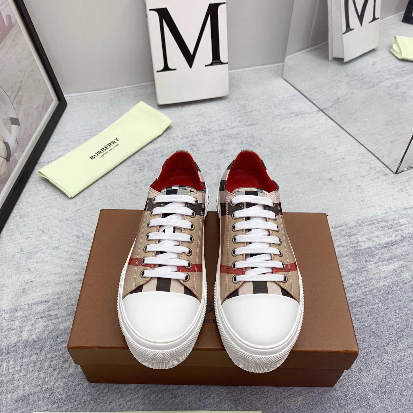 Burberry Check Cotton Sneakers - FashionPlug