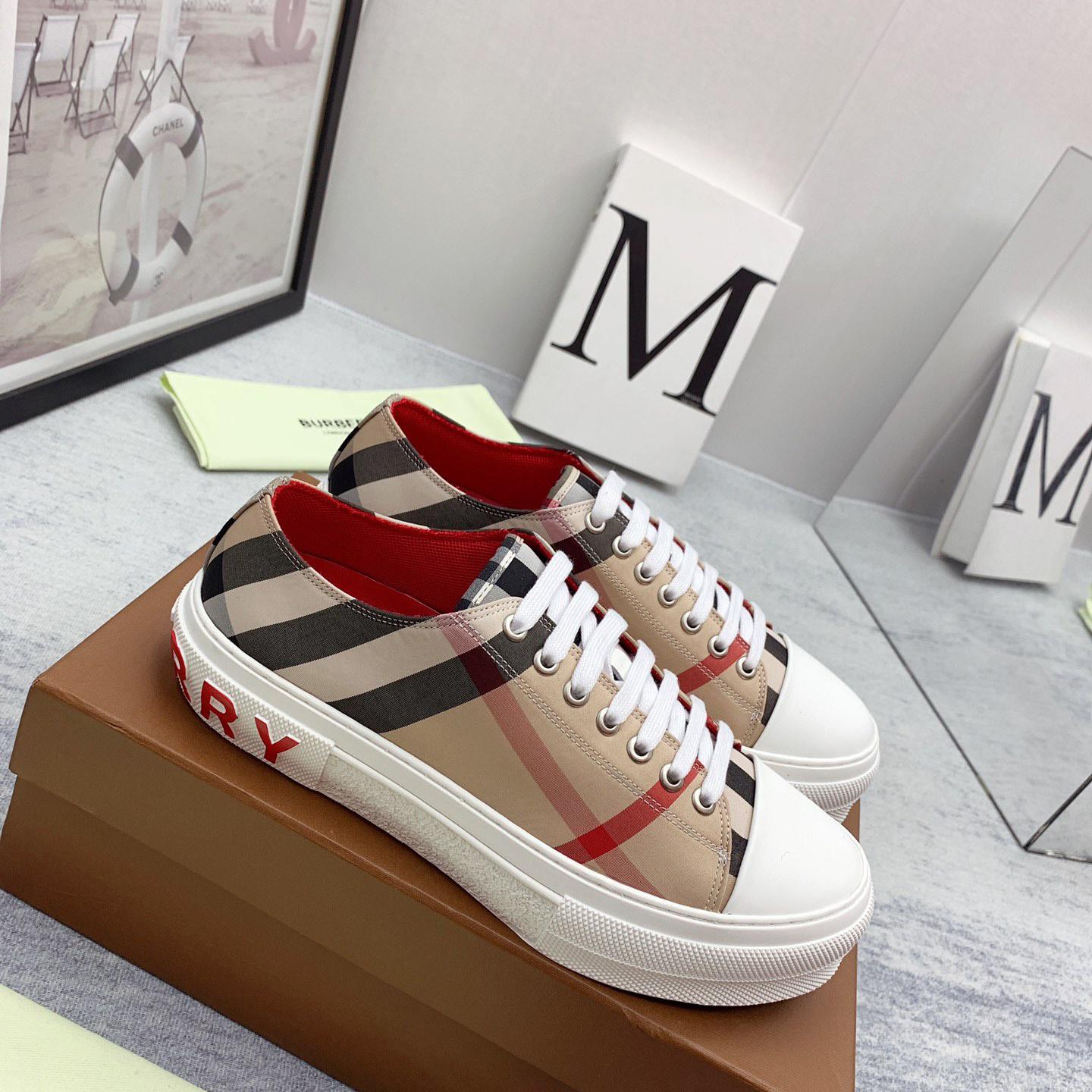 Burberry Check Cotton Sneakers - FashionPlug