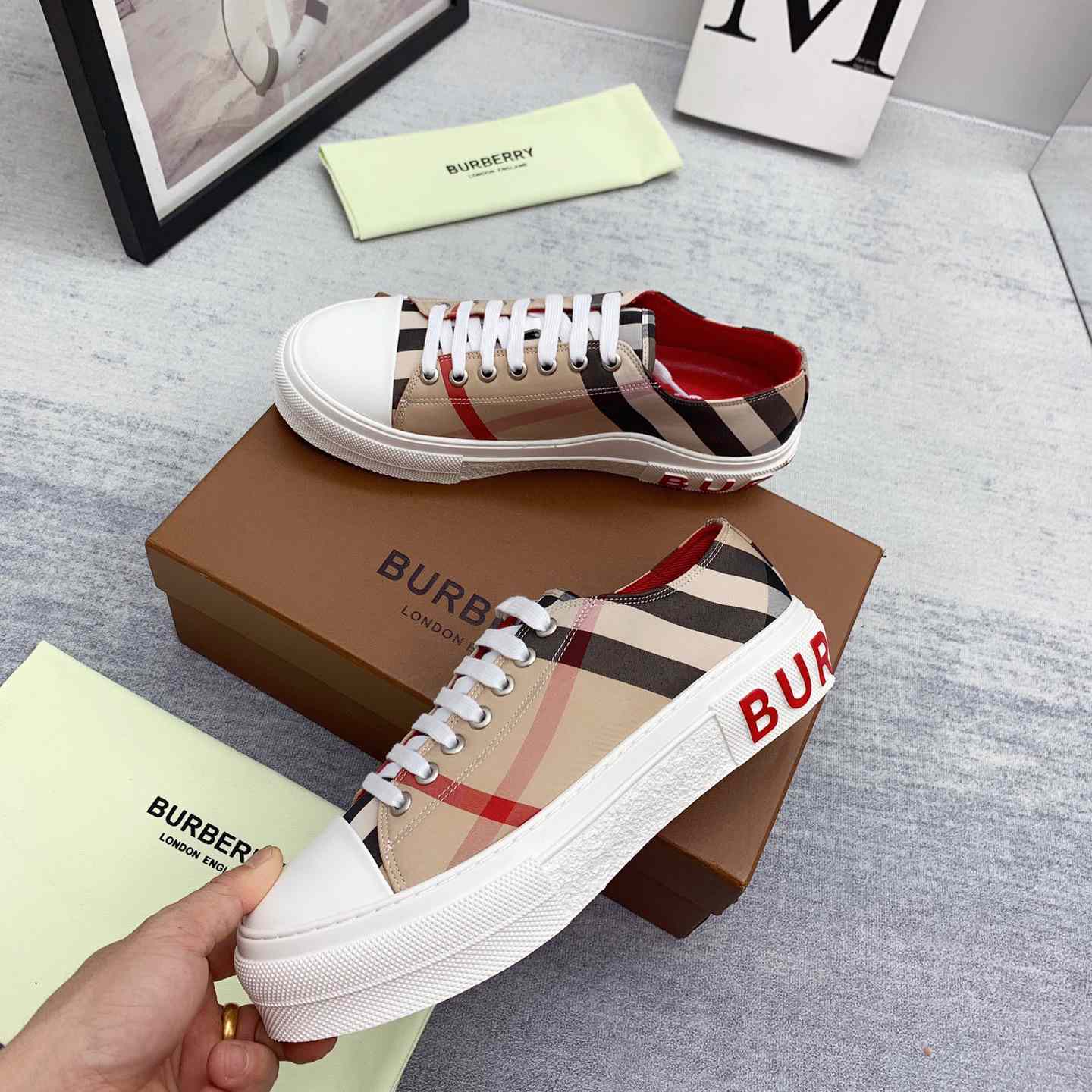 Burberry Check Cotton Sneakers - FashionPlug