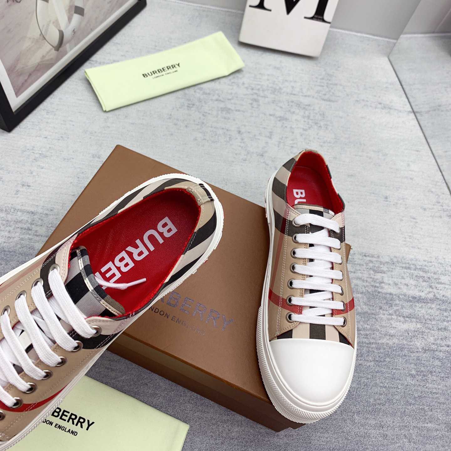 Burberry Check Cotton Sneakers - FashionPlug
