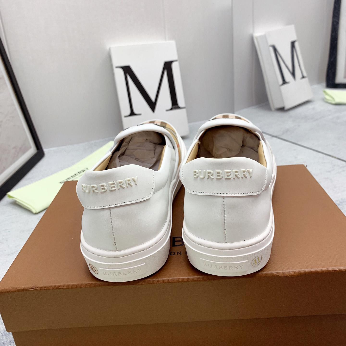 Burberry Leather And Vintage Check Slip-On Sneakers - FashionPlug