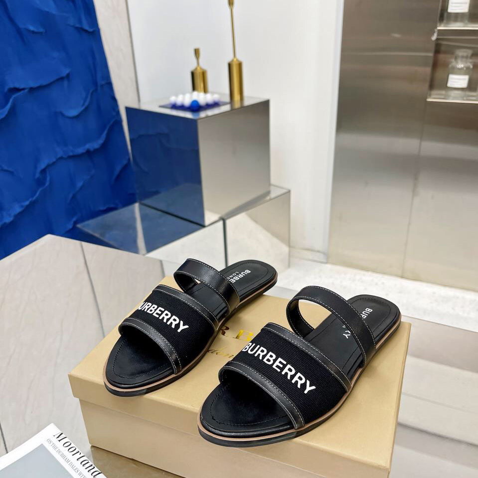 Burberry Logo Print Canvas And Leather Sandals - FashionPlug