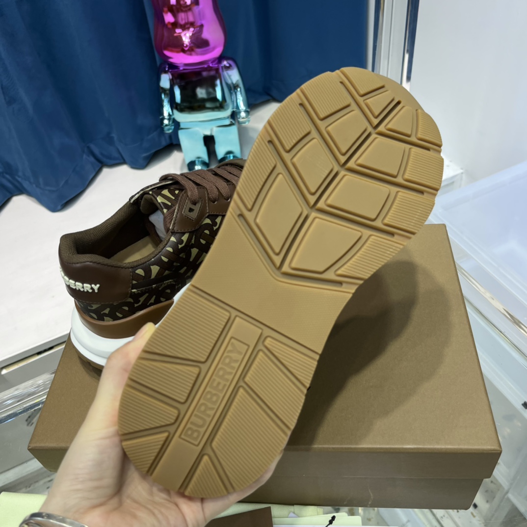 Burberry Monogram Nylon And Leather Sneakers - FashionPlug