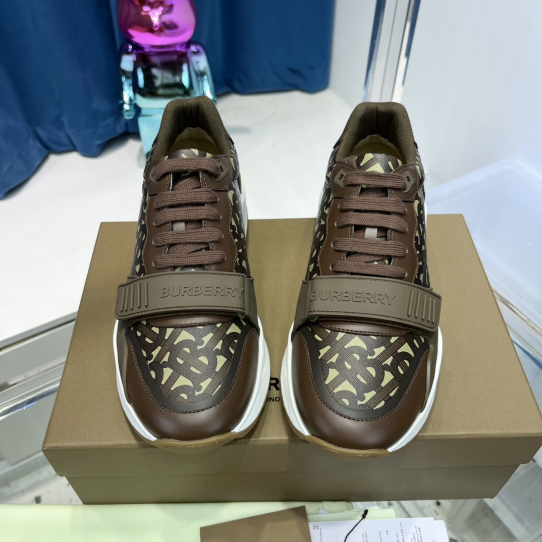 Burberry Monogram Nylon And Leather Sneakers - FashionPlug