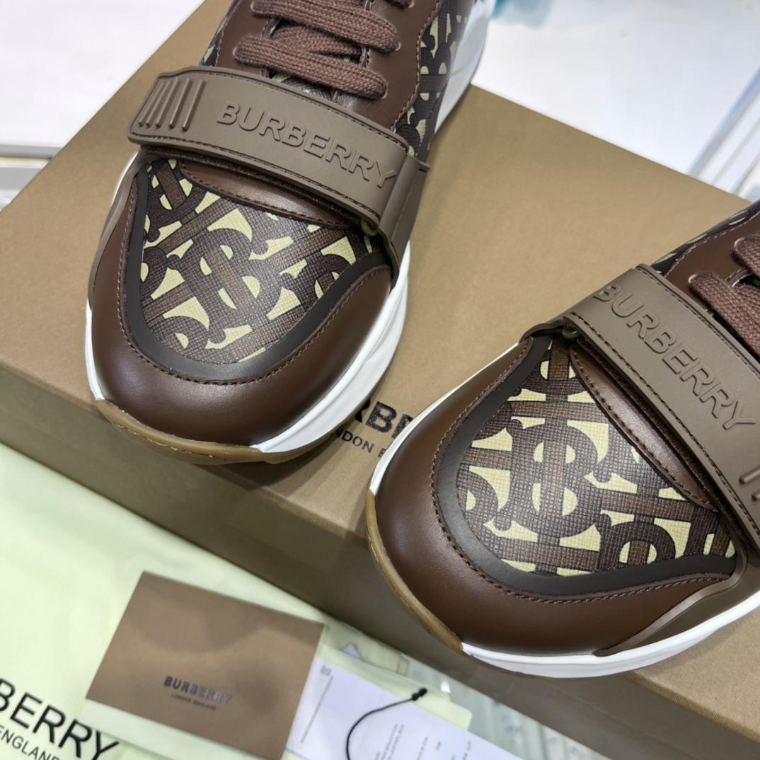 Burberry Monogram Nylon And Leather Sneakers - FashionPlug