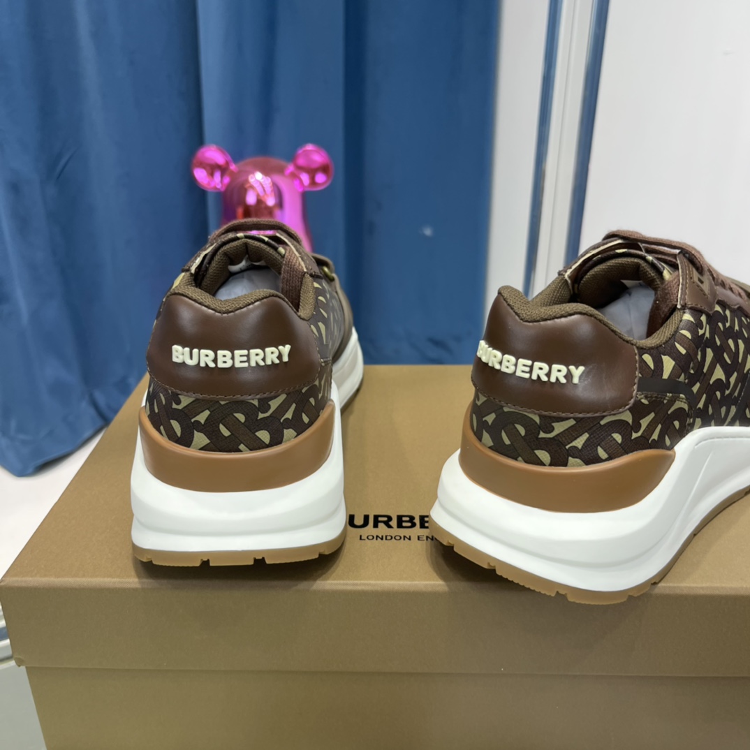 Burberry Monogram Nylon And Leather Sneakers - FashionPlug