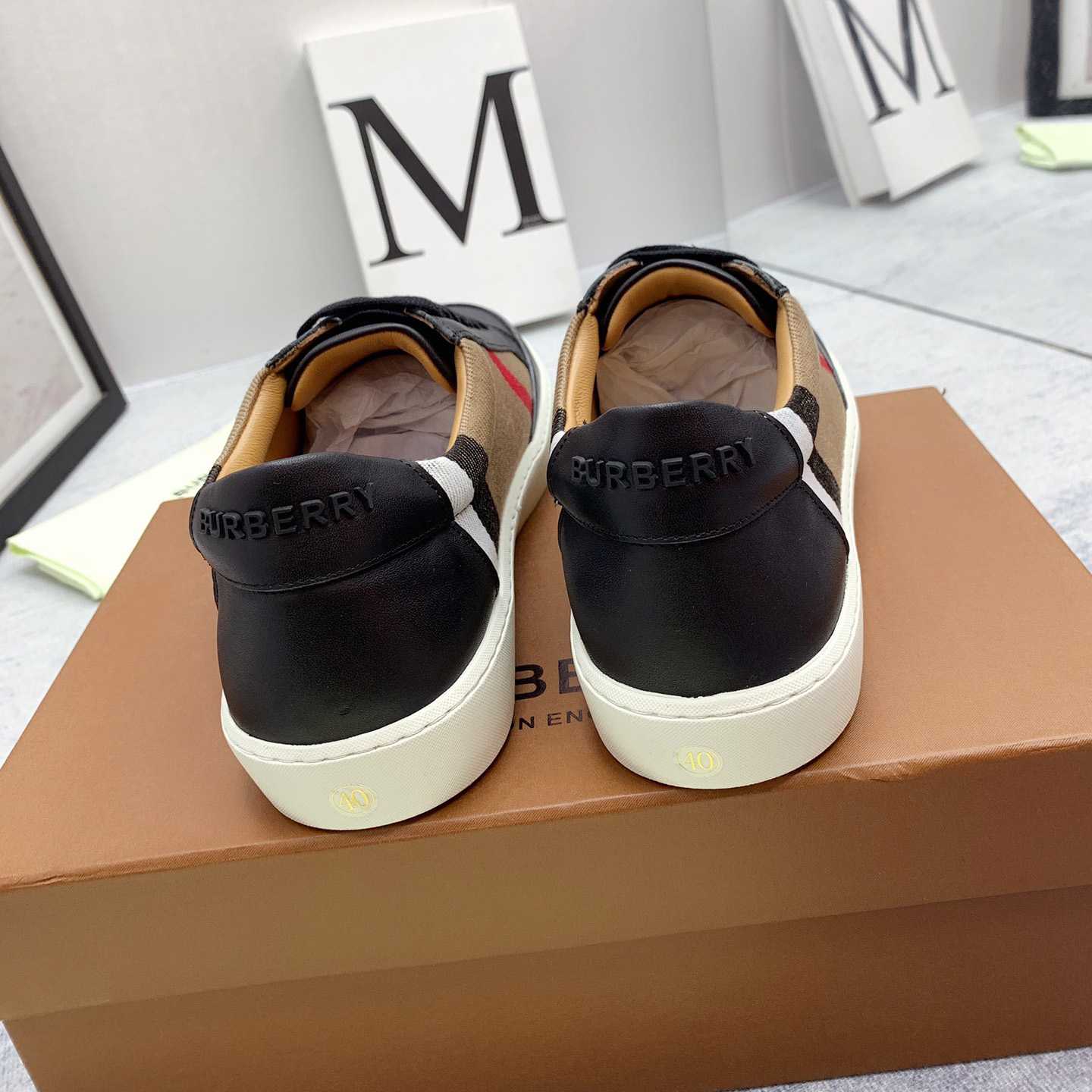 Burberry House Check Cotton And Leather Sneakers - FashionPlug