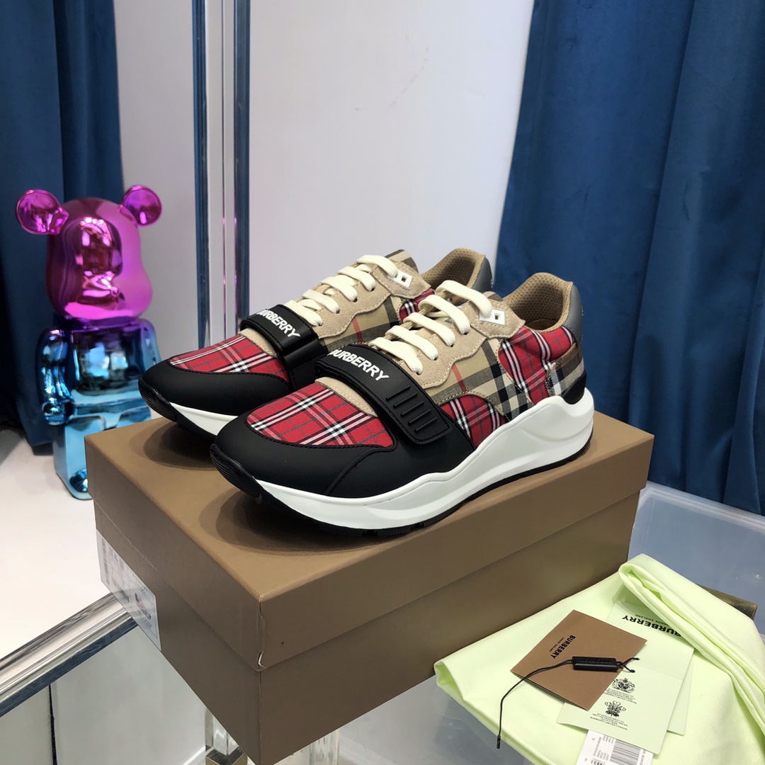 Burberry Leather And Vintage Check Cotton Sneakers - FashionPlug