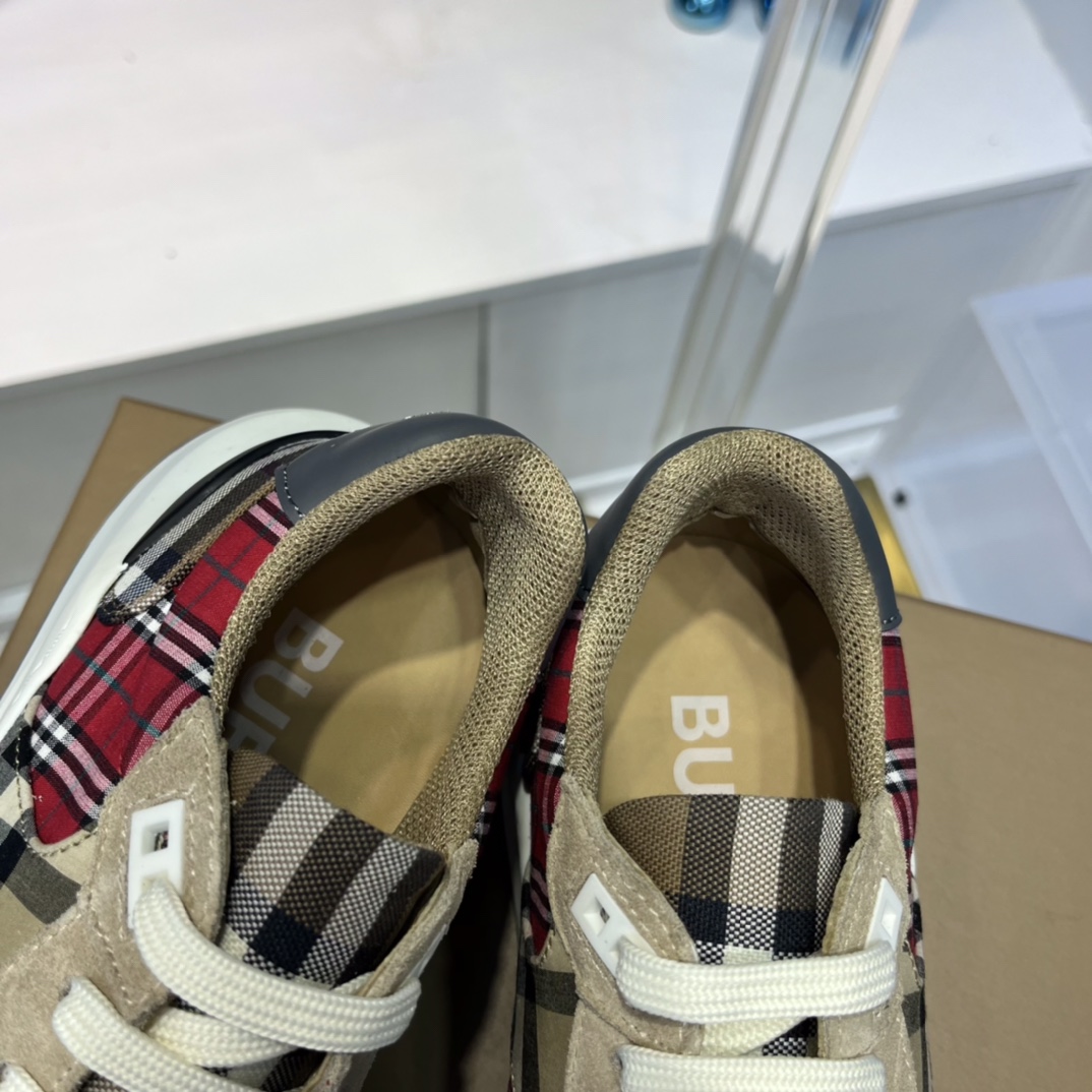 Burberry Leather And Vintage Check Cotton Sneakers - FashionPlug