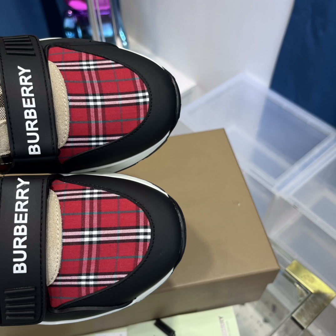 Burberry Leather And Vintage Check Cotton Sneakers - FashionPlug