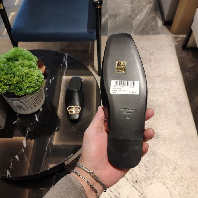 Balenciaga Cosy BB Slide In Black Smooth Calfskin, Aged-Gold Hardware - FashionPlug