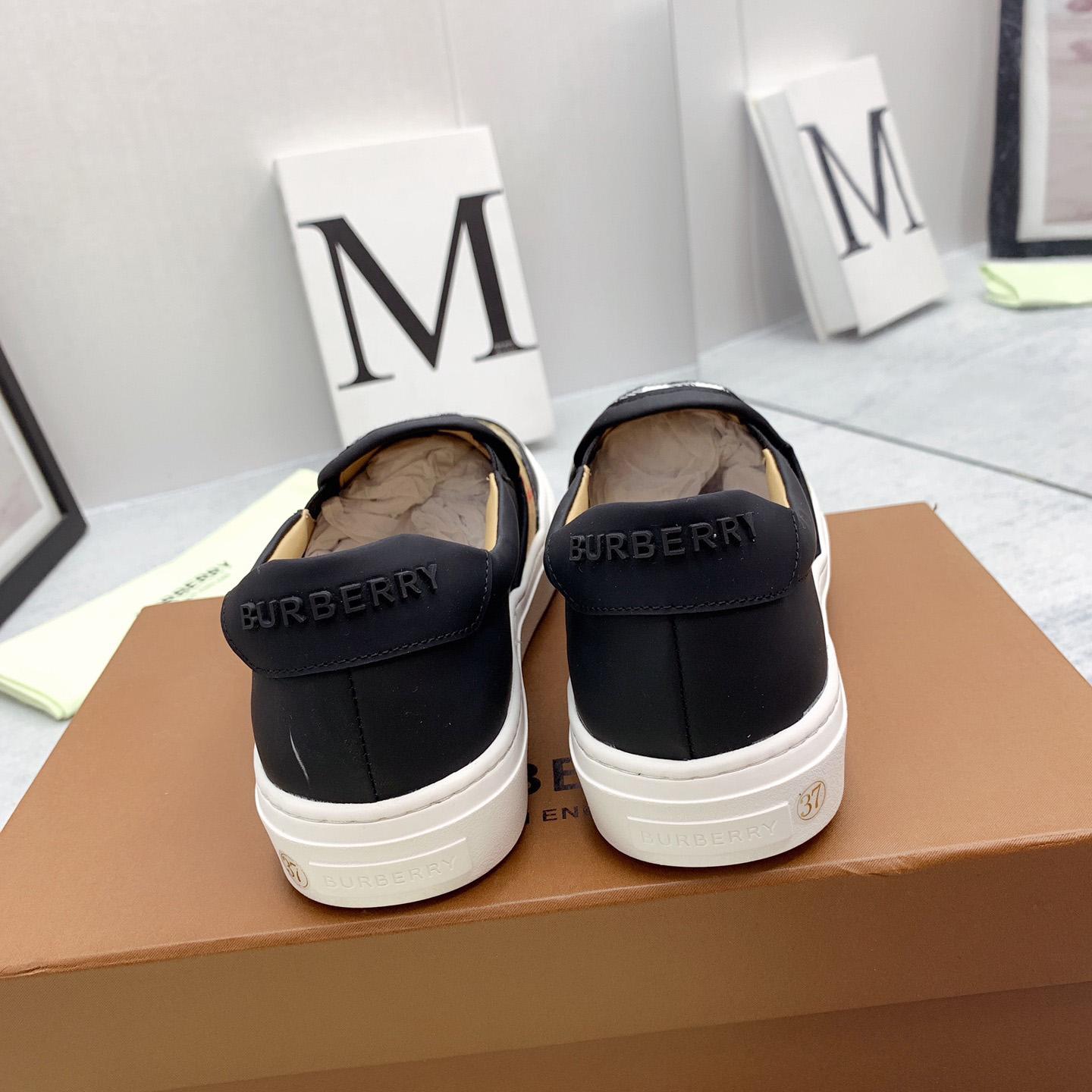 Burberry Leather And Vintage Check Slip-On Sneakers - FashionPlug
