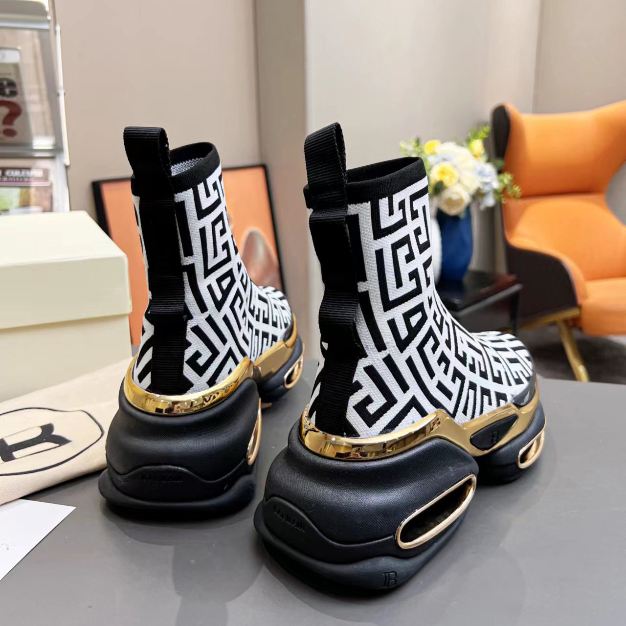 Balmain Kknit And Suede B-Bold High-Top Sneakers - FashionPlug